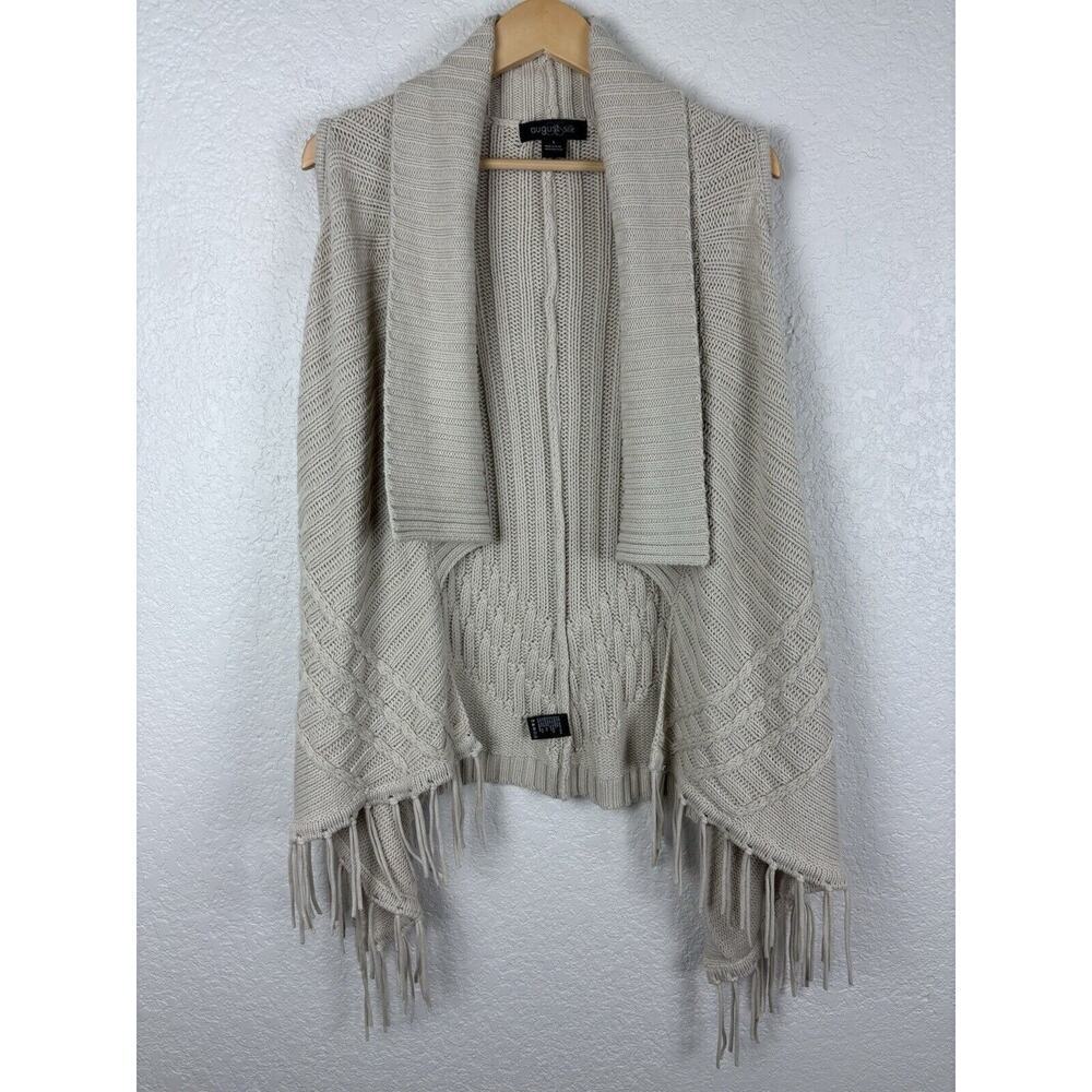 August Silk Womens‎ Shrug Cardigan Small Beige Fringe Western Grandma MINOR FLAW
